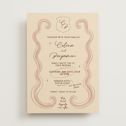 This is a wine wedding invitations with standard by Helena Vitto called modern fairy tale printing on signature in standard