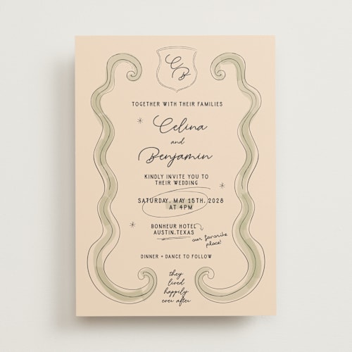 This is a pistachio wedding invitations with standard by Helena Vitto called modern fairy tale printing on signature in standard
