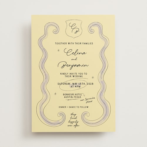 This is a lilac wedding invitations with standard by Helena Vitto called modern fairy tale printing on signature in standard