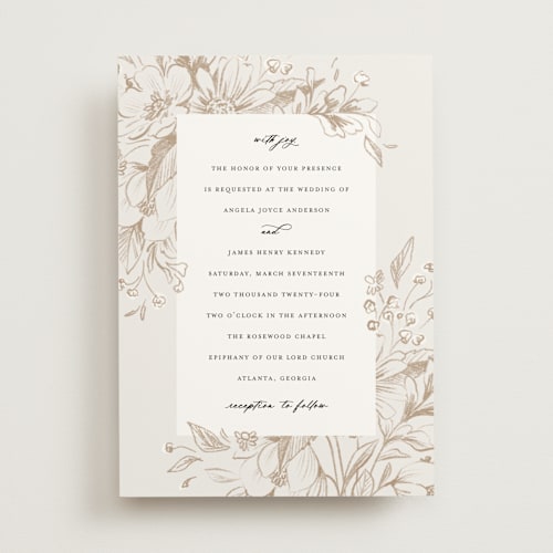 This is a cream wedding invitations with standard by Paper Raven Co. called sketched flora printing on signature in standard