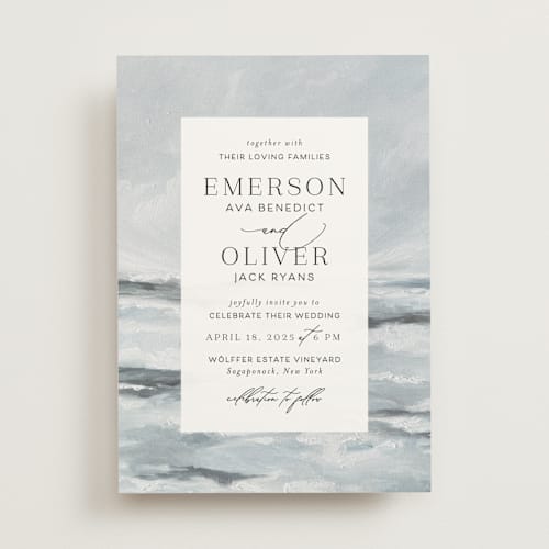 This is a cloud wedding invitations with standard by Nicoletta Savod called water's edge printing on signature in standard