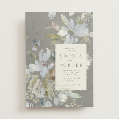 This is a pewter wedding invitations with standard by Grace Kreinbrink called spring dash printing on signature in standard