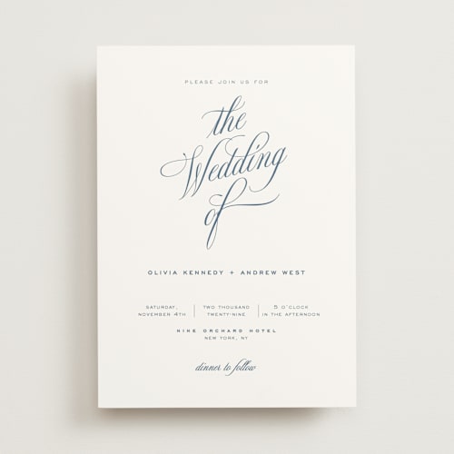 This is a cerulean wedding invitations with standard by Eric Clegg called modern romance printing on signature in standard