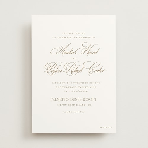 This is a golden wedding invitations with standard by Kelly Schmidt called hilton printing on signature in standard
