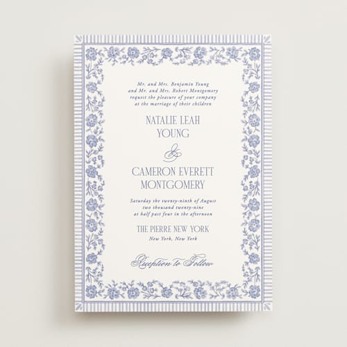 This is a cerulean wedding invitations with standard by Jenna Holcomb called embroidered printing on signature in standard