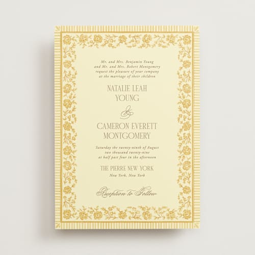 This is a butter wedding invitations with standard by Jenna Holcomb called embroidered printing on signature in standard
