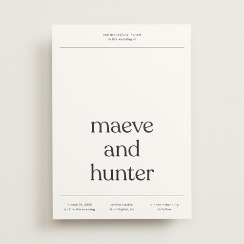 This is a charcoal wedding invitations with standard by Blustery August called memo printing on signature in standard