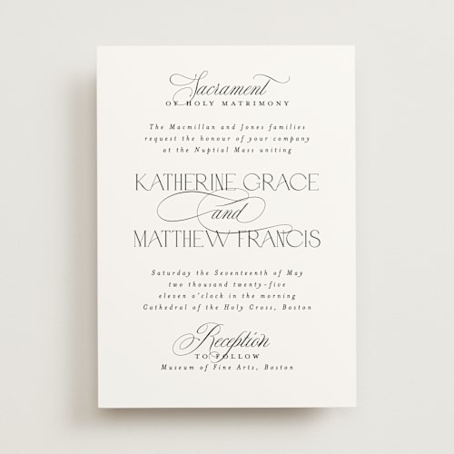 This is a cloud wedding invitations with standard by Heather Cairl called sacrament printing on signature in standard