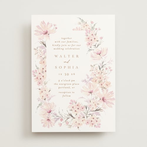 This is a cotton candy wedding invitations with standard by Phrosné Barwood called kosmos printing on signature in standard