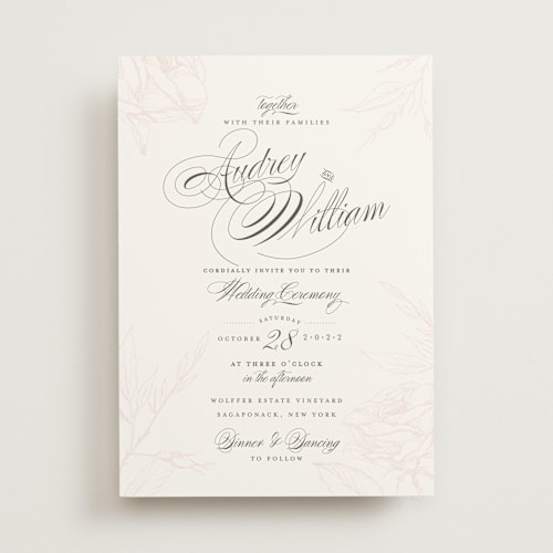 This is a blush wedding invitations with standard by Nicoletta Savod called flora printing on signature in standard