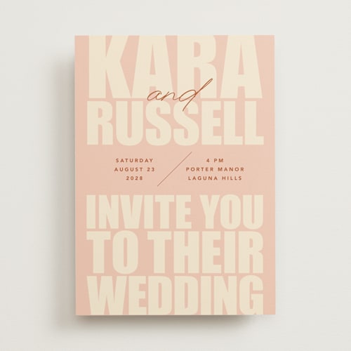 This is a blush wedding invitations with standard by Stacey Day called typographical poster printing on signature in standard