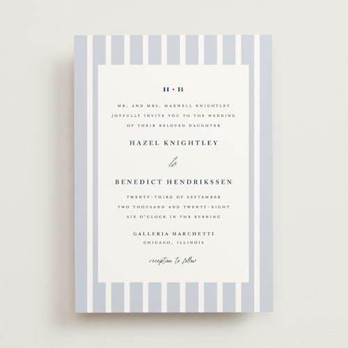 This is a powder blue wedding invitations with standard by chocomocacino called melihrolo printing on signature in standard