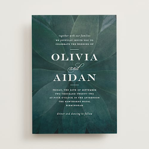 This is a cactus wedding invitations with standard by Jessica Williams called succulent center printing on signature in standard