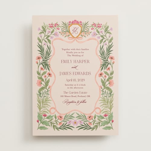 This is a peony wedding invitations with standard by Elly called garden heirloom printing on signature in standard