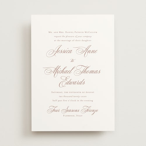 This is a antique rose wedding invitations with standard by Jennifer Postorino called empire printing on signature in standard
