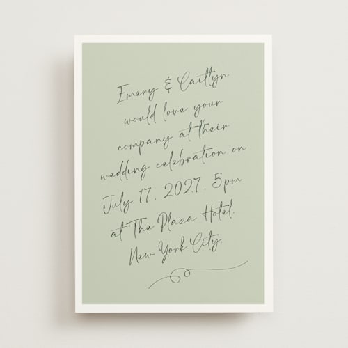 This is a olive wedding invitations with standard by Adelyn T. called ink scribble printing on signature in standard