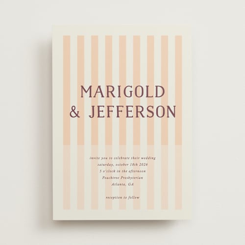 This is a apricot wedding invitations with standard by Kelly Watkins called stripes printing on signature in standard
