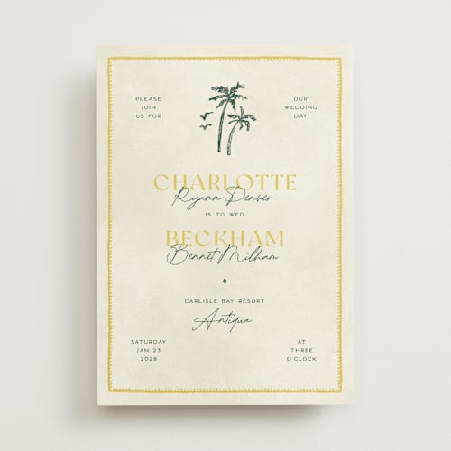 This is a island citrus wedding invitations with standard by Pixel and Hank called coastal drift printing on signature in standard