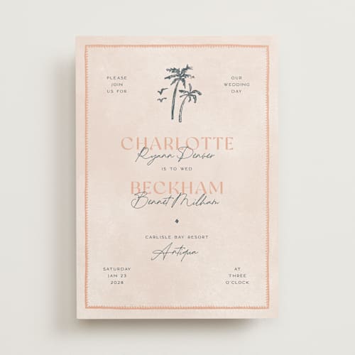 This is a grapefruit wedding invitations with standard by Pixel and Hank called coastal drift printing on signature in standard