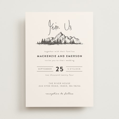 This is a ivory wedding invitations with standard by Anastasia Makarova called mountains printing on signature in standard