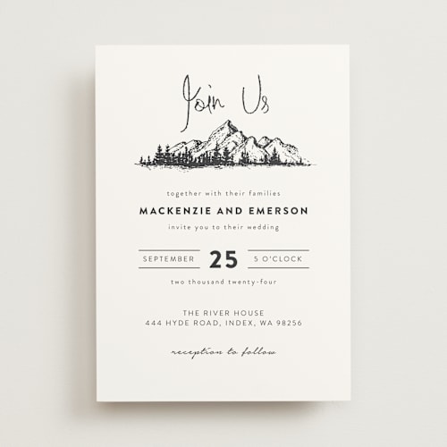 This is a charcoal wedding invitations with standard by Anastasia Makarova called mountains printing on signature in standard