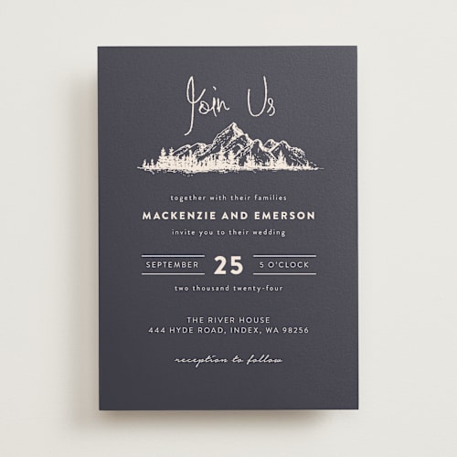 This is a grape wedding invitations with standard by Anastasia Makarova called mountains printing on signature in standard