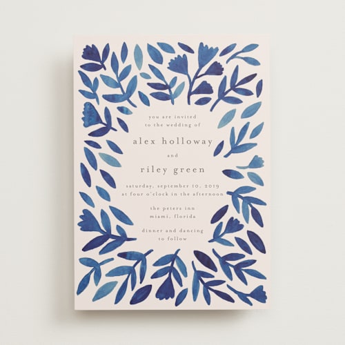 This is a navy wedding invitations with standard by Katharine Watson called wildflower floral printing on signature in standard