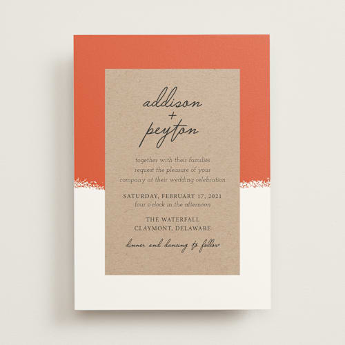 This is a tangerine wedding invitations with standard by Faith Harlow called joyfully ever after printing on signature in standard
