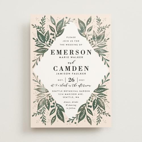 This is a rainforest wedding invitations with standard by Alethea and Ruth called greenery bouquet printing on signature in standard