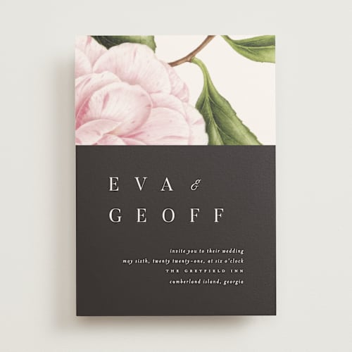 This is a midnight wedding invitations with standard by kelli hall called botanic printing on signature in standard