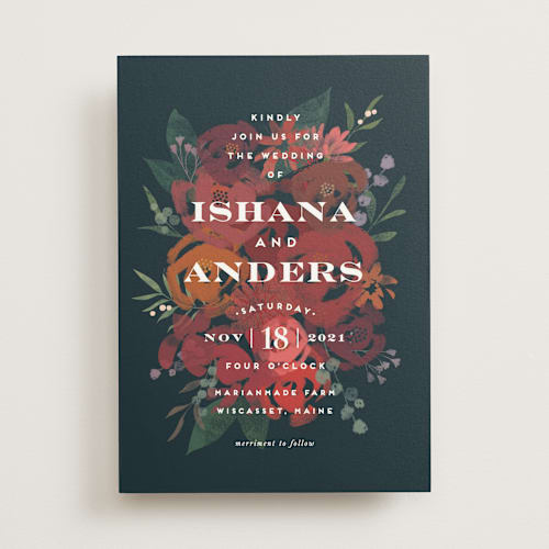 This is a deep sea wedding invitations with standard by Jennifer Wick called midnight garden printing on signature in standard