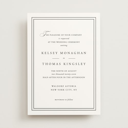 This is a snow wedding invitations with standard by Kimberly FitzSimons called story line printing on signature in standard