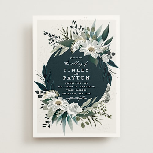 This is a sky wedding invitations with standard by Susan Moyal called botanical ring printing on signature in standard