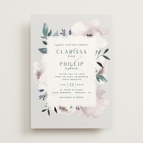 This is a lavender wedding invitations with standard by Leah Bisch called soft florals printing on signature in standard