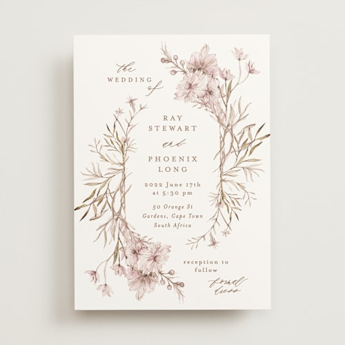 This is a sunset wedding invitations with standard by Phrosné Barwood called ring box printing on signature in standard