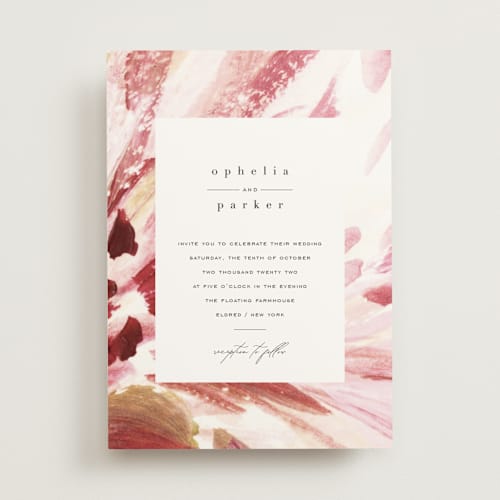 This is a petal wedding invitations with standard by Robin Ott called pollen printing on signature in standard