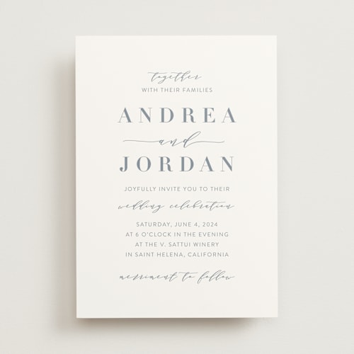 This is a slate wedding invitations with standard by Amy Ngo called simplicity printing on signature in standard