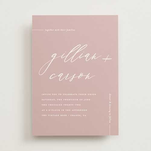This is a blush wedding invitations with standard by Chryssi Tsoupanarias called villa printing on signature in standard