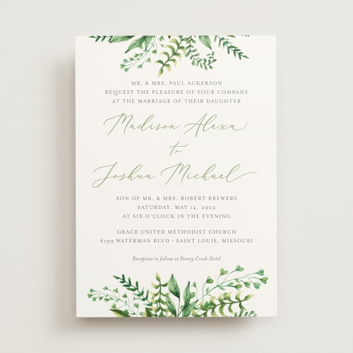 This is a spring wedding invitations with standard by Amanda Day called bright & green printing on signature in standard