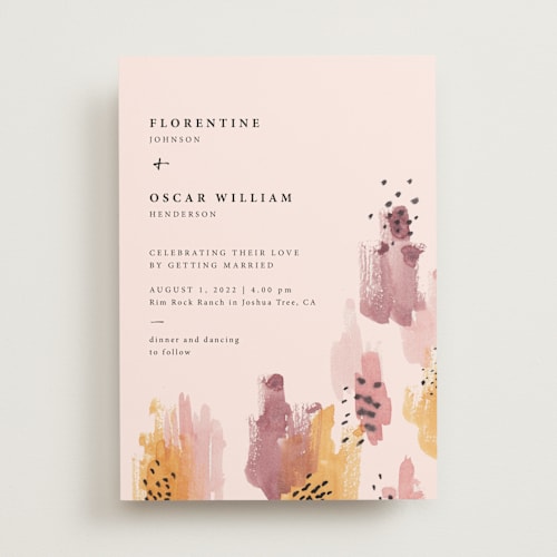 This is a blush wedding invitations with standard by Lisa Fee Paura called mod brush printing on signature in standard