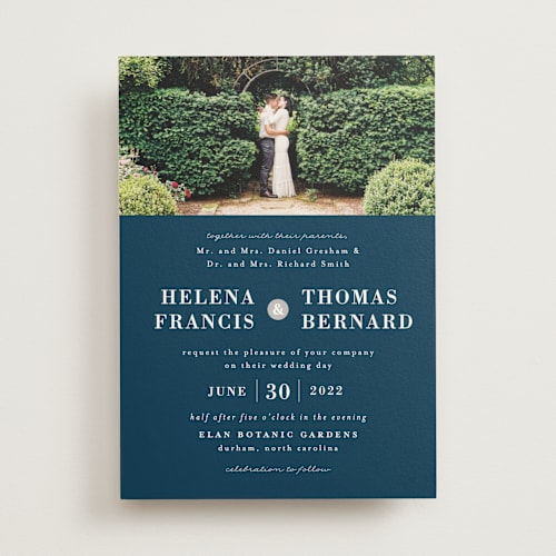 This is a navy wedding invitations with standard by 2birdstone called helena printing on signature in standard