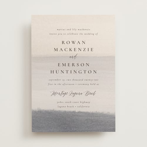 This is a ocean wedding invitations with standard by Wildfield Paper Co called sunrise waves printing on signature in standard