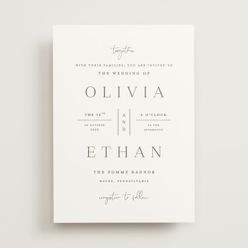 This is a pine wedding invitations with standard by Carolyn MacLaren called in love printing on signature in standard