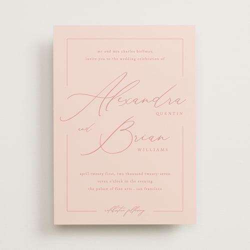 This is a blush wedding invitations with standard by Liz Conley called love story printing on signature in standard