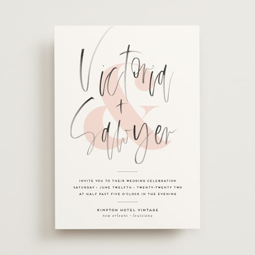 This is a coral wedding invitations with standard by silverscreen studio called thespian printing on signature in standard