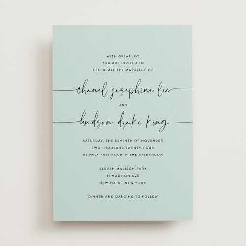 This is a pools wedding invitations with standard by Design Lotus called madison ave printing on signature in standard