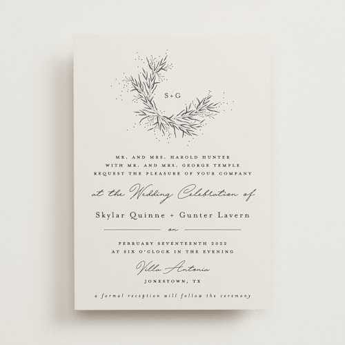 This is a concrete wedding invitations with standard by Plain White Paper Co called a sketched wreath printing on signature in standard