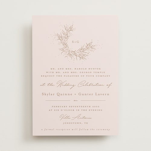 This is a toffee wedding invitations with standard by Plain White Paper Co called a sketched wreath printing on signature in standard