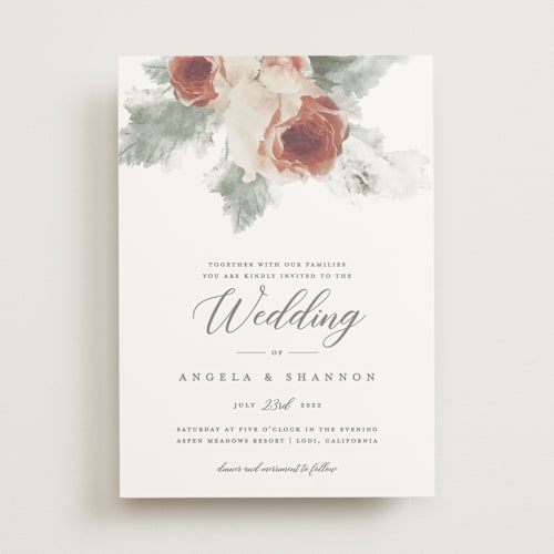 This is a rose wedding invitations with standard by Cass Imagines called rose drop printing on signature in standard
