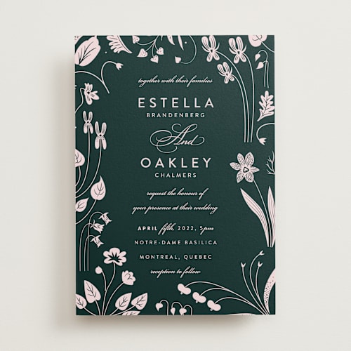 This is a deep forest wedding invitations with standard by Eve Schultz called forest foliage printing on signature in standard